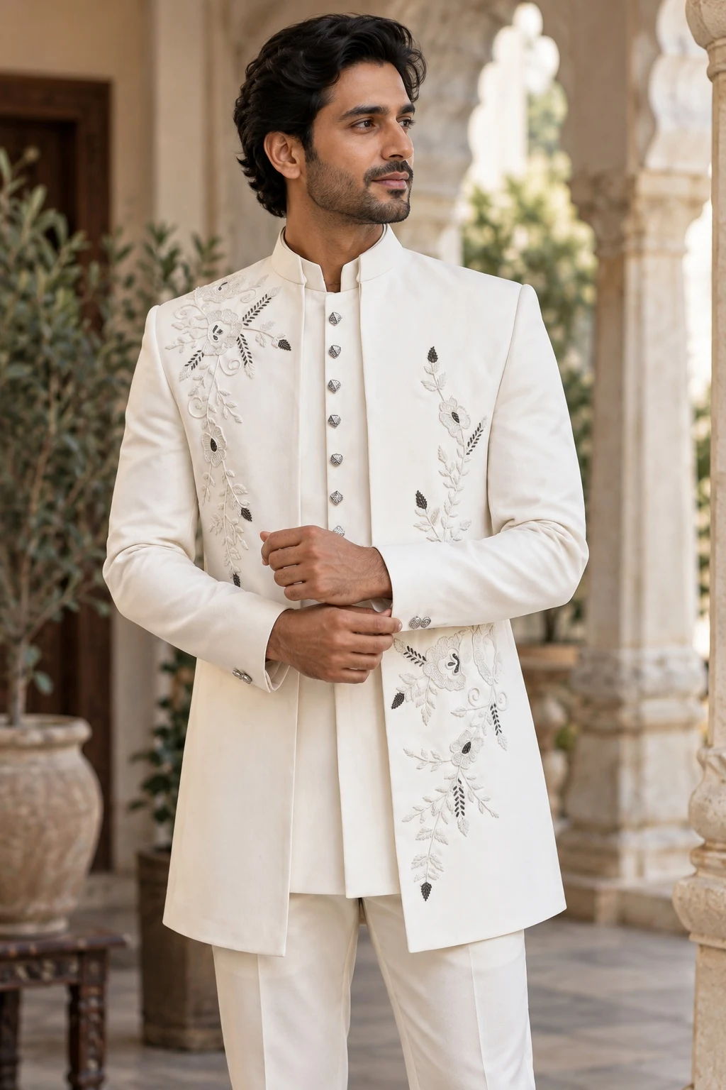 Ivory vertical floral layered set — styled AI concept image