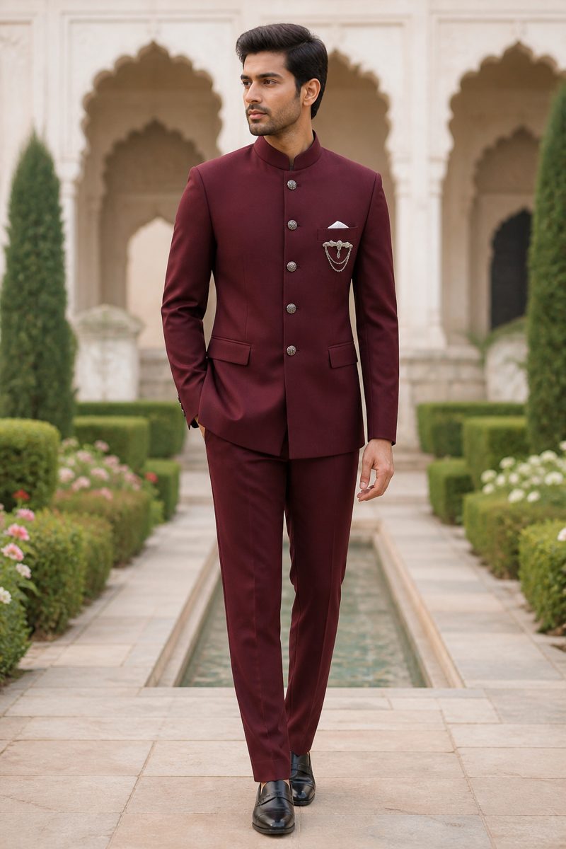 Maroon bandhgala suit