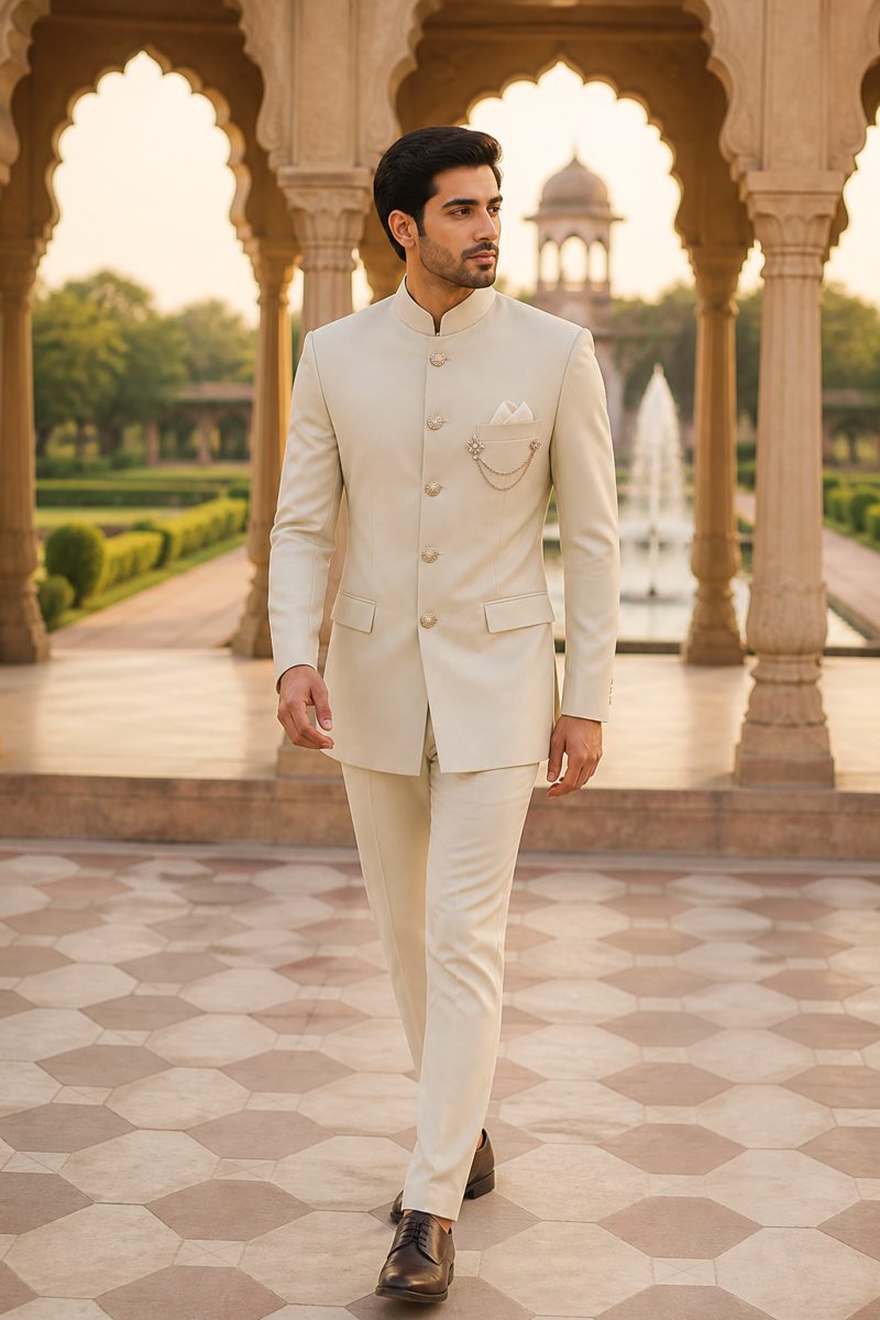 Cream bandhgala suit